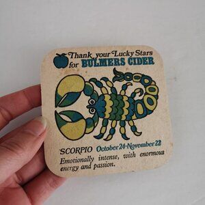 Vintage Bulmer Cider Scorpio Coaster  3.75" Beer Mat 2-Sided Zodiac Scorpion